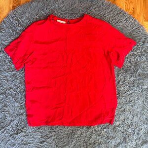 Vintage Fitting Image Red Silk Blouse Top Size L / XL